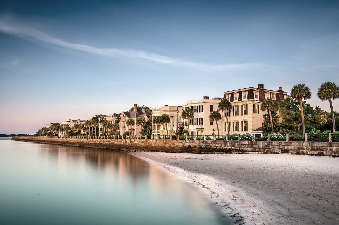 Charleston, South Carolina sun setting on a summer day